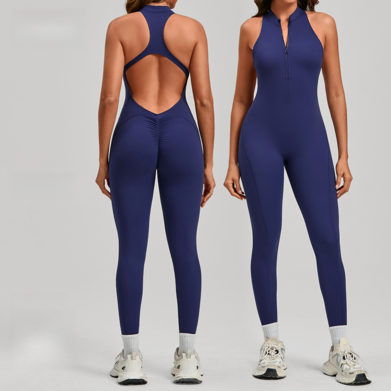 Yoga Fitness Jumpsuit - 봄 여름 원피스 지퍼 요가 점프수트