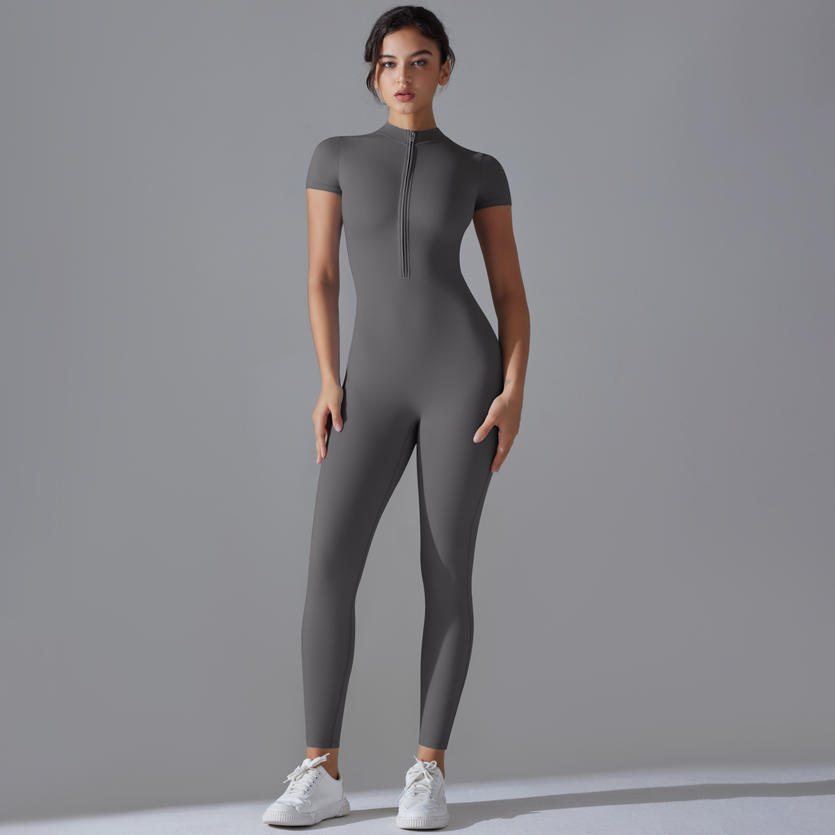 요가 세트 여성 점프 슈트 원피스 양복 지퍼 짧은 소매 - Yoga Fitness Jumpsuit 리뷰 및 가격