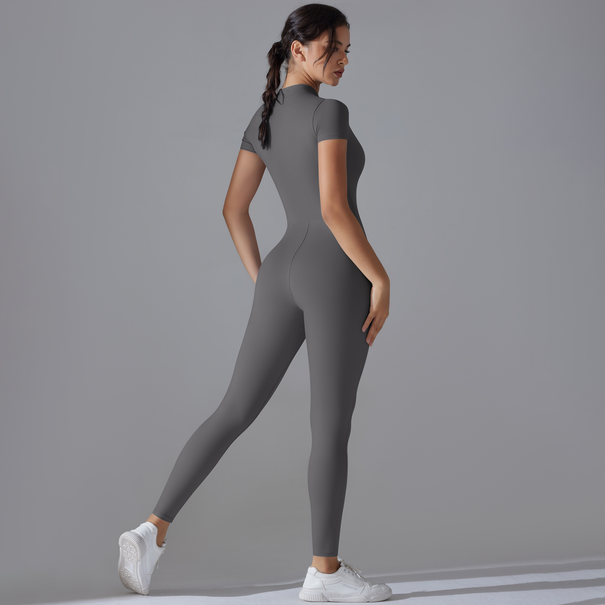 요가 세트 여성 점프 슈트 원피스 양복 지퍼 짧은 소매 - Yoga Fitness Jumpsuit 리뷰 및 가격