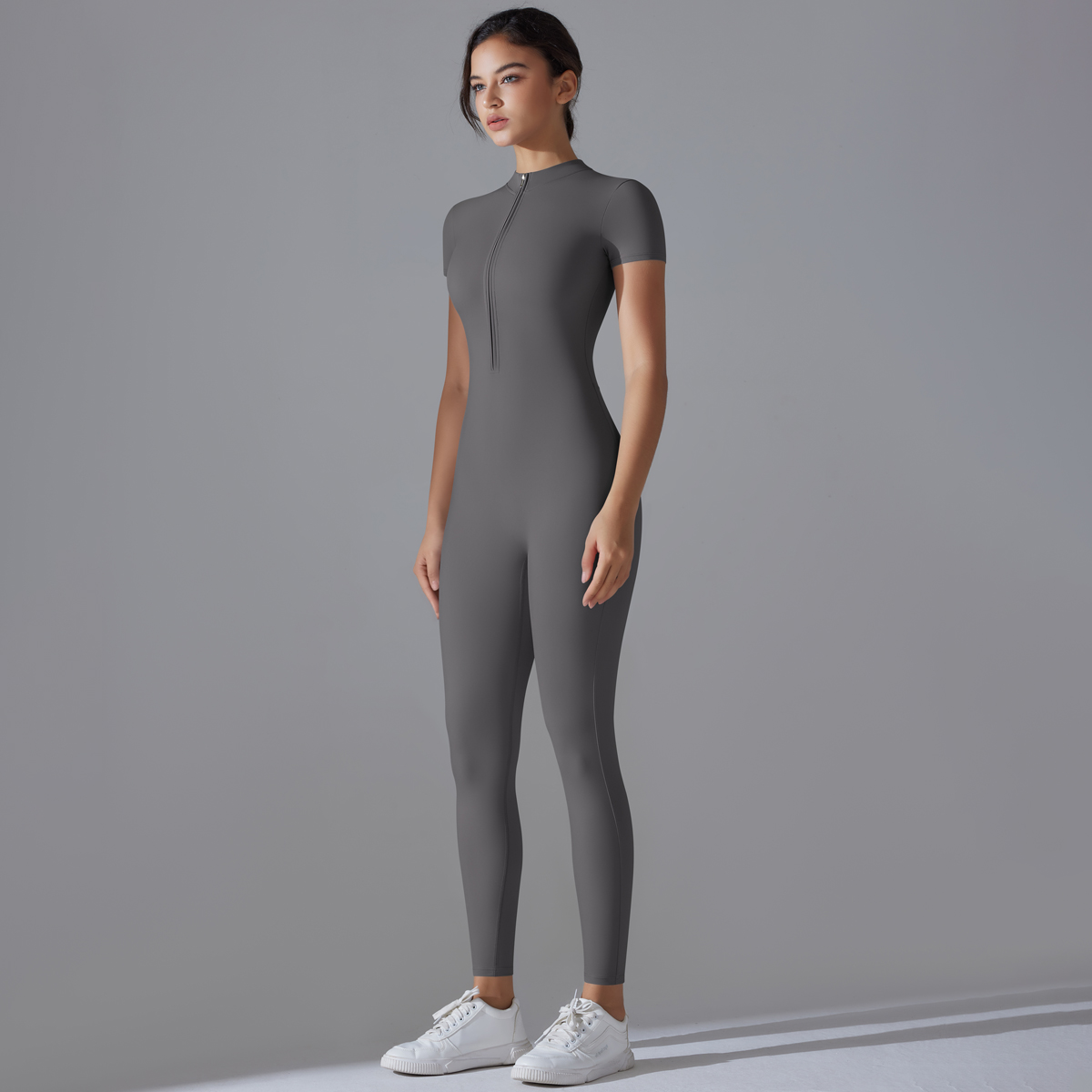 요가 세트 여성 점프 슈트 원피스 양복 지퍼 짧은 소매 - Yoga Fitness Jumpsuit 리뷰 및 가격
