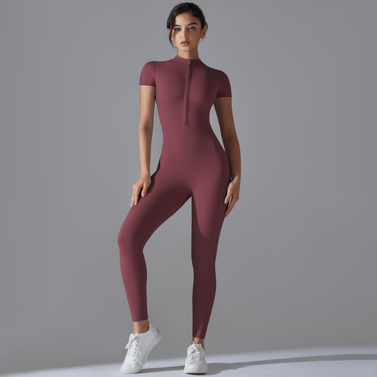 요가 세트 여성 점프 슈트 원피스 양복 지퍼 짧은 소매 - Yoga Fitness Jumpsuit 리뷰 및 가격