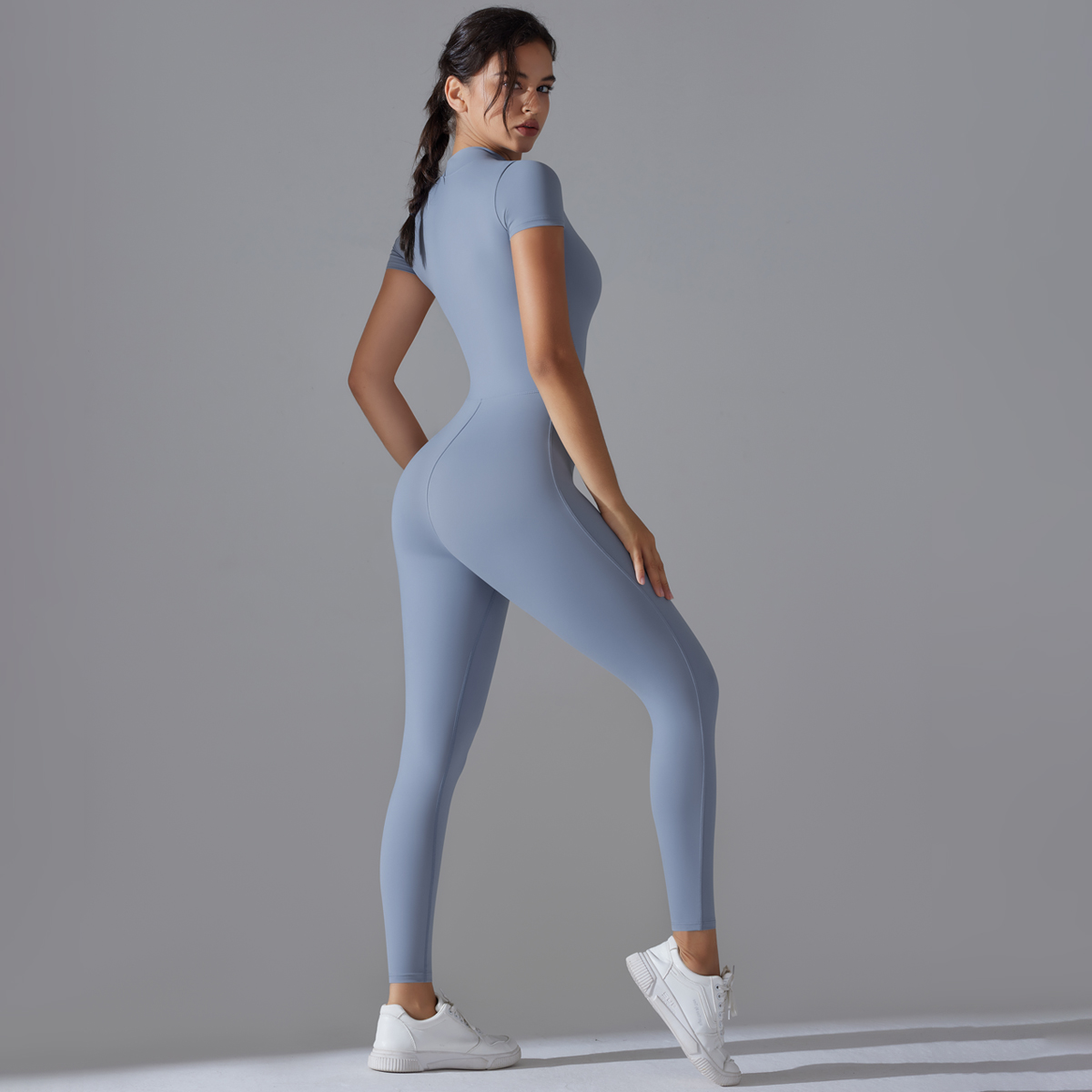 요가 세트 여성 점프 슈트 원피스 양복 지퍼 짧은 소매 - Yoga Fitness Jumpsuit 리뷰 및 가격